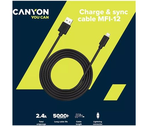 CANYON MFI-12 Lightning-USB-A 2m fekete