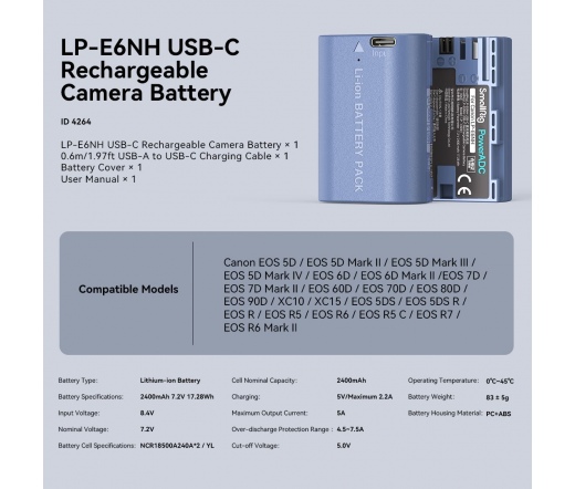 SmallRig LP-E6NH USB-C Rechargable Camera Battery 4264