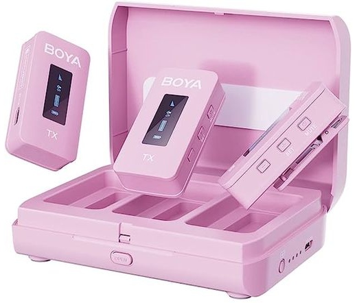 BOYA BY-XM6-K2P 2.4GHz Univerzális vezetéknélküli szett (1+2) töltővel - Pink