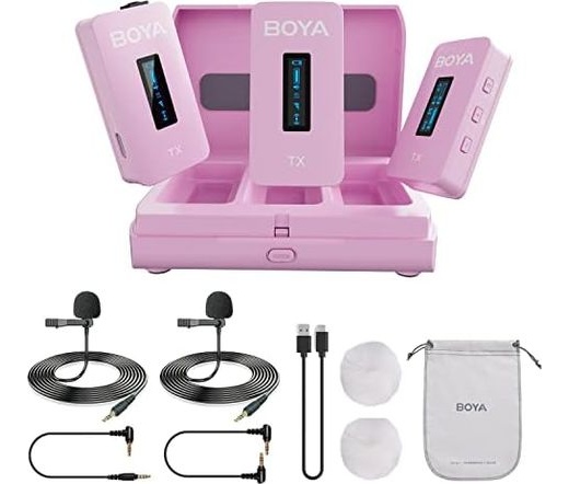 BOYA BY-XM6-K2P 2.4GHz Univerzális vezetéknélküli szett (1+2) töltővel - Pink