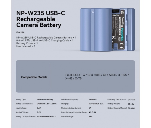 SmallRig NP-W235 USB-C Rechargeable Camera Battery 4266